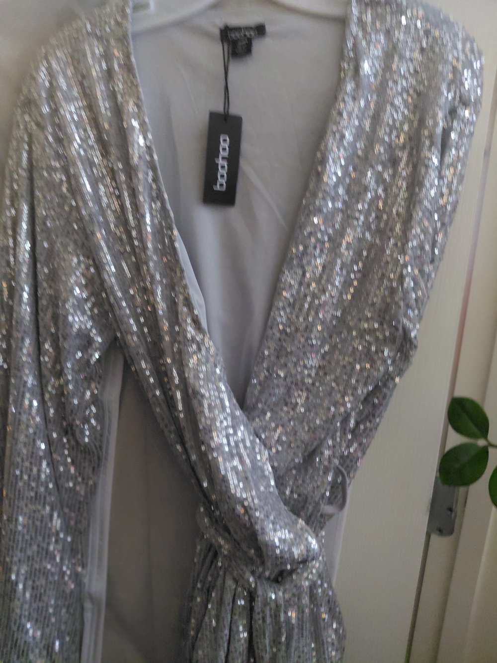 Boohoo Silver Sequin Wrap Robe